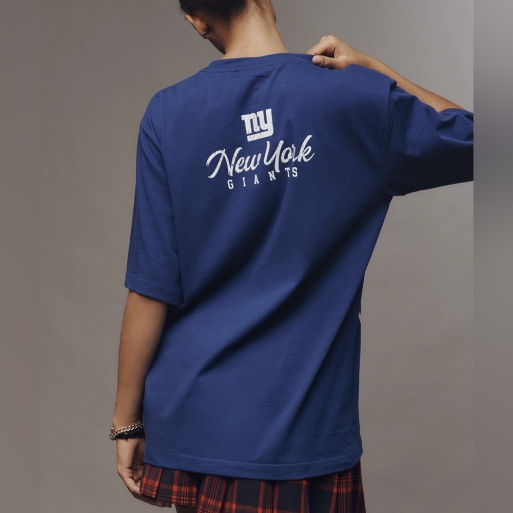 NWT Women’s The Wild Collective x Anthropologie Graphic Tee NY Giants NFL Blue M - Picture 2 of 7